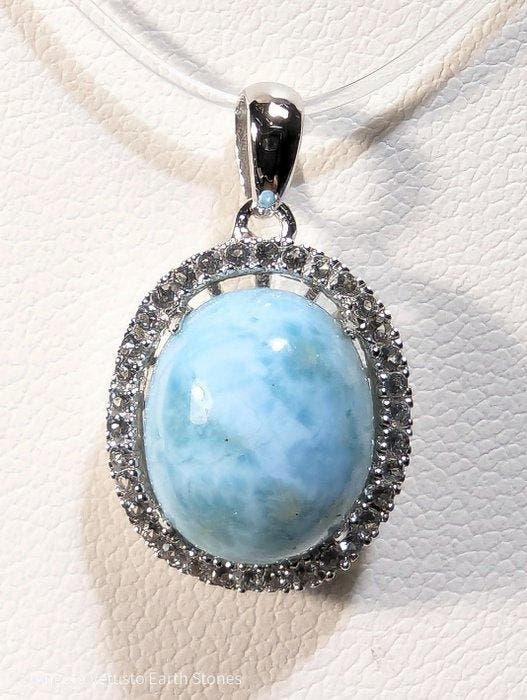 2,43 g - 925 zilveren hanger, met natuurlijk larimar, Verzamelen, Mineralen en Fossielen