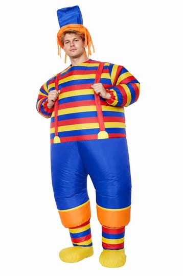 KIMU® Opblaas Kostuum Clown Streepjes Opblaasbaar Pak Clowns, Carnaval, Nieuw, Overige maten, Ophalen of Verzenden