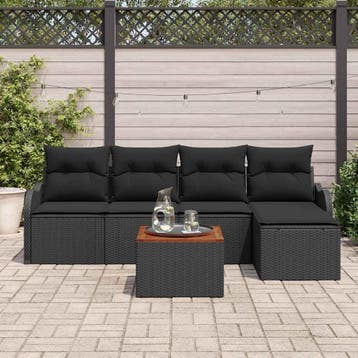 vidaXL Tuinbankenset 6 st Zwart poly rattan, Verzenden, Nieuw, Rotan, 6 zitplaatsen