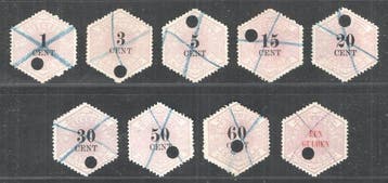 Nederland 1877/1879 - Telegramzegels - 9 stuks - Selectie, Gestempeld