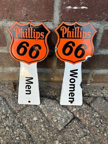 Set van 2 vintage Phillips 66 emaille toiletborden – Men &