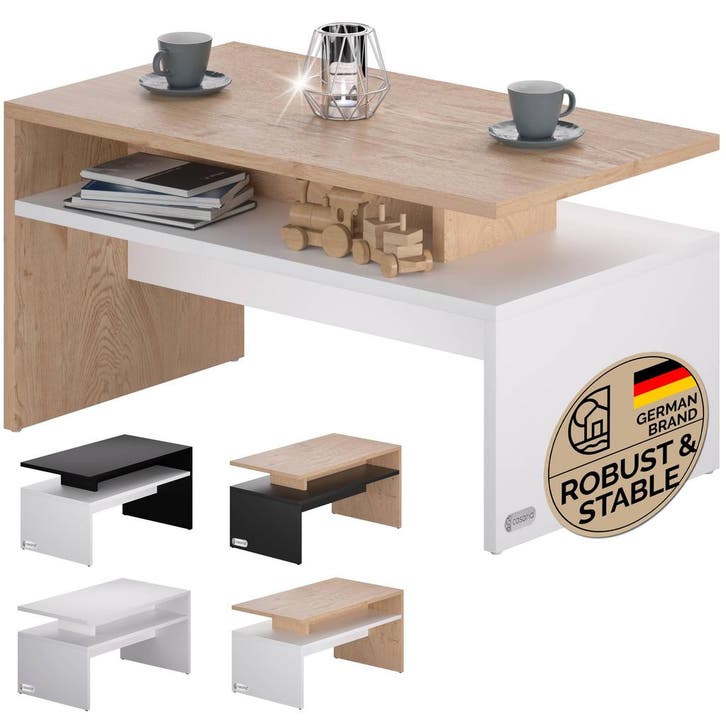 Salontafel Sacramento Wit/Eik 95x55x50cm (Meubelen), Huis en Inrichting, Complete inboedels, Verzenden