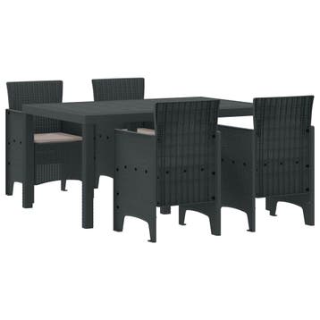 vidaXL Tuin Eetset 5 st Antraciet Polt riet, Verzenden, Nieuw, 5 zitplaatsen