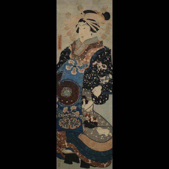 Utagawa Yoshitora – Oiran Schoonheidsportret – Verticale, Antiek en Kunst, Antiek | Overige Antiek