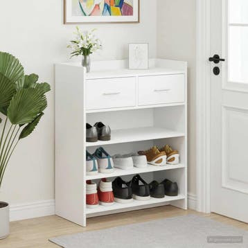vidaXL Schoenenkast met lade Wit 73,5 x 36 x 92 cm Bewerkt, Huis en Inrichting, Verzenden, Nieuw