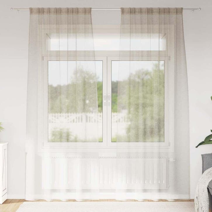 vidaXL Voile Gordijn met gordijnen 2 pcs Zand 245 x 140 cm, Huis en Inrichting, Stoffering | Gordijnen en Lamellen, Beige, Nieuw
