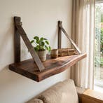 Zwevende wandplank donker eiken massief hout|boomstam| NIEUW, Verzenden, Nieuw