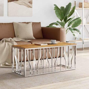 vidaXL Salontafel roestvrij staal en massief acaciahout, Verzenden, Nieuw, Metaal, Minder dan 50 cm