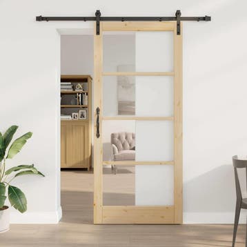 vidaXL Schuifdeur ORKDAL Natuurlijk en Zwart 93 x 211 cm, Verzenden, Nieuw