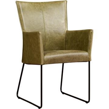 Leren eetkamerstoel Mate met armleuning - Vintage Olive, Huis en Inrichting, Stoelen, Overige kleuren, Nieuw, Ophalen of Verzenden