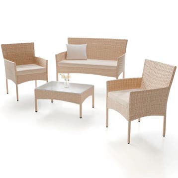 Tuinset / Loungeset Fort Myers - 4-delig - polyrotan - Crème, Verzenden, Nieuw