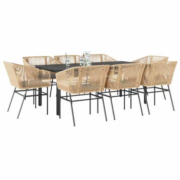 vidaXL 9-delige Tuinset met kussens poly rattan glas bruin, Nieuw, 8 zitplaatsen, Tuinset, Verzenden