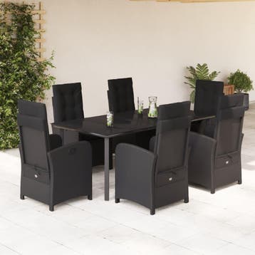 vidaXL 7-delige Tuinset met kussens poly rattan zwart, Verzenden, Nieuw, 6 zitplaatsen, Tuinset