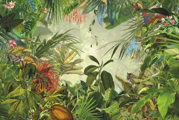Jungle vlies fotobehang Into the Wild * Muurdeco4kids, Huis en Inrichting, Stoffering | Behang, Bruin, Groen, Verzenden