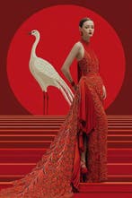 I_KONIQ - Total Red Woman and white Flamingo