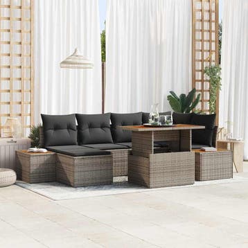 vidaXL Tuin Sofa Set 7 st Grijs Poly riet, Verzenden, Nieuw, Rotan, 7 zitplaatsen