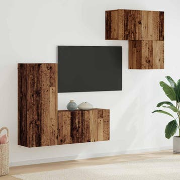 vidaXL TV-kast 4 st Oud Hout Bewerkt hout, Minder dan 50 cm, Verzenden, Nieuw, Minder dan 100 cm
