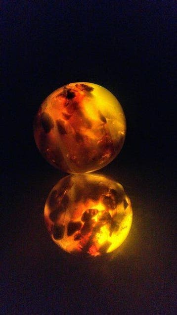 Baltisch amber in bol op standaard - Barnsteen - Polished -