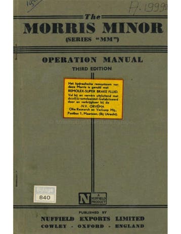 1950 MORRIS MINOR INSTRUCTIEBOEKJE ENGELS, Auto diversen, Handleidingen en Instructieboekjes