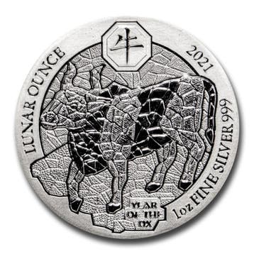 Rwanda / Ruanda Lunar Ox 1 oz 2021 (folie), Verzenden, Overige landen, Losse munt, Zilver