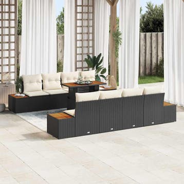 vidaXL Tuinbankenset 9 st Zwart poly rattan, Verzenden, Nieuw, Rotan, Meer dan 8 zitplaatsen
