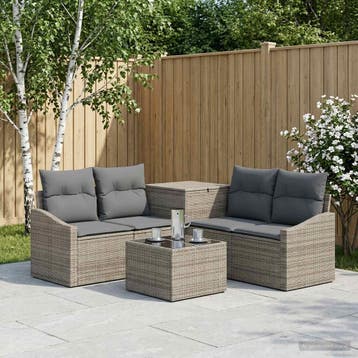 vidaXL Bankstel 6 st Grijs en Donkergrijs Poly Rattan en, Verzenden, Nieuw