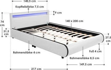 2dekans | Juskys Gestoffeerd bed Sevilla - 140 x 200 cm -, Ophalen of Verzenden, Zo goed als nieuw, Wit