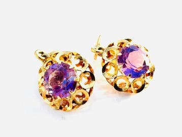 Oorbellen - 18 karaat Geel goud - 2.34ct. tw. Amethist, Nieuw