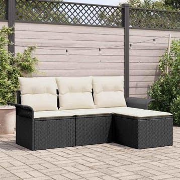 vidaXL Tuin Sofa Set met kussen met opslag 4 pcs Zwart Poly, Tuin en Terras, Verzenden, Nieuw, Rotan, 4 zitplaatsen