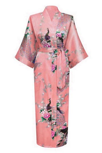 KIMU® Kimono Zalmroze Maxi XL-XXL Yukata Satijn Lang Lange R, Ophalen of Verzenden, Nieuw, Maat 46/48 (XL) of groter, Carnaval