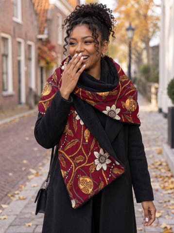 Warme Sjaal met Afrikaanse print Unisex - Bordeauxrood Moste, Kleding | Dames, Ophalen of Verzenden, Nieuw