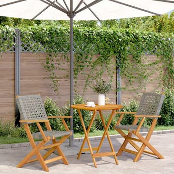 vidaXL 3-delige Bistroset poly rattan en massief hout grijs, Verzenden, Nieuw, Hardhout