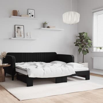 vidaXL Slaapbank met onderschuifbed 90x190 cm fluweel zwart, 90 cm, Eenpersoons, Verzenden, Zwart