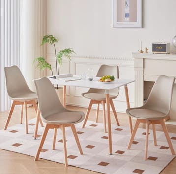 4x Nordic Eetkamerstoelen – Hout en PU Leer – Stoelen Set, Verzenden, Nieuw
