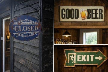 Sfeervol ijzeren uithangbord OPEN / CLOSED met sierhaak -