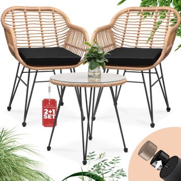 Polyrotan Tuinset Bali 3-delig Natuurkleuren/Zwart, Tuin en Terras, Tuinsets en Loungesets, Verzenden, Nieuw