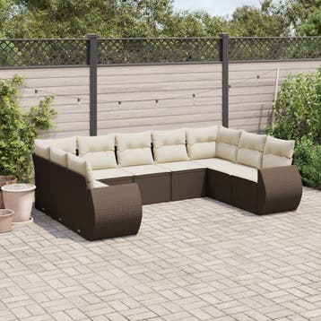 vidaXL 9-delige Loungeset met kussens poly rattan bruin, Verzenden, Nieuw, Loungeset
