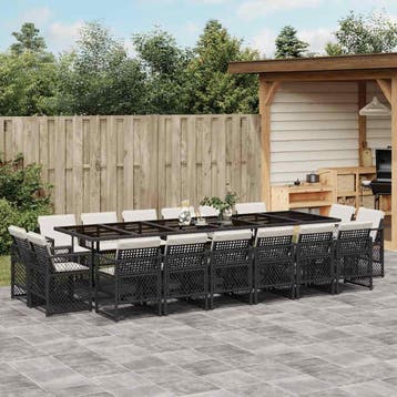 vidaXL 17-delige Tuinset met kussens poly rattan zwart, Verzenden, Nieuw, 6 zitplaatsen, Tuinset