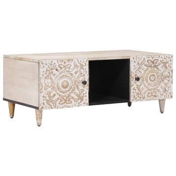 vidaXL Salontafel Wit 100 x 54 x 40 cm Massief Mango Hout, Verzenden, Nieuw, 50 tot 100 cm, Minder dan 50 cm