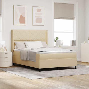 vidaXL LED Box Spring Bed met hoofdeinde Crème 160 x 200 cm, Verzenden, Nieuw, Crème, Stof