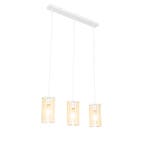 Oosterse hanglamp wit met rotan 3-lichts langwerpig - Akira, Verzenden, Nieuw, Retro