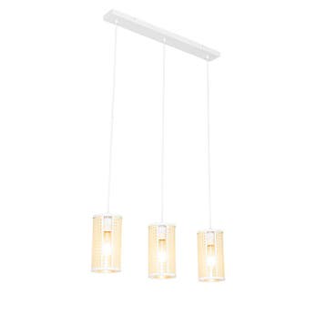 Oosterse hanglamp wit met rotan 3-lichts langwerpig - Akira, Verzenden, Nieuw, Retro