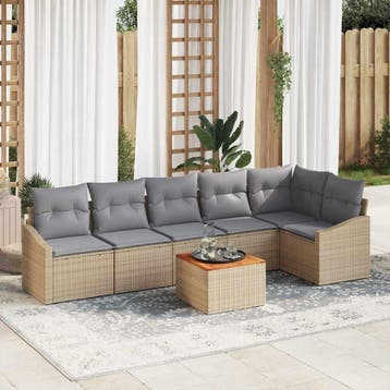 vidaXL Tuinbankenset 7 st Beige en Licht Grijs poly rattan, Verzenden, Nieuw, 7 zitplaatsen