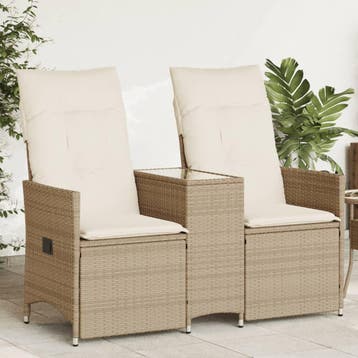 vidaXL Tuinbank 2-zits verstelbaar met tafel poly rattan, Tuin en Terras, Tuinsets en Loungesets, Verzenden, Nieuw