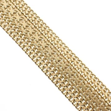 Gouden brede fantasieschakel armband (Schakelarmband), Ophalen of Verzenden, Gebruikt, Goud, Goud