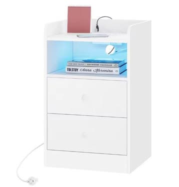 Nachtkastje met LED, USB en Lades – Oplaadstation Wit/Zwart, Huis en Inrichting, Kasten | Overige, Verzenden, Nieuw