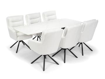 Eettafelset Terron 6 Enzo Stoelen 200 cm Wit, Verzenden, Nieuw, Modern Scandinavisch, 4 tot 6 stoelen