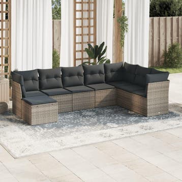 vidaXL 8-delige Loungeset met kussens poly rattan grijs, Tuin en Terras, Verzenden, Nieuw, Loungeset