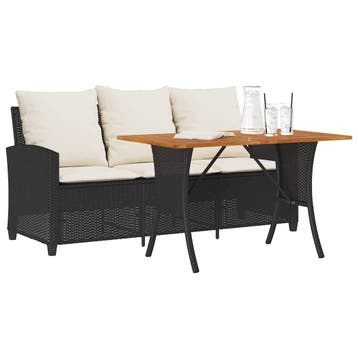 vidaXL Tuinbank 3-zits met kussens & tafel poly rattan zwart, Verzenden, Nieuw