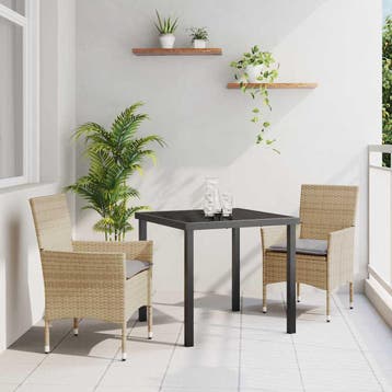 vidaXL Tuin eettafelset met kussen 3 pcs Beige poly rattan, Verzenden, Nieuw, Rotan, 3 zitplaatsen
